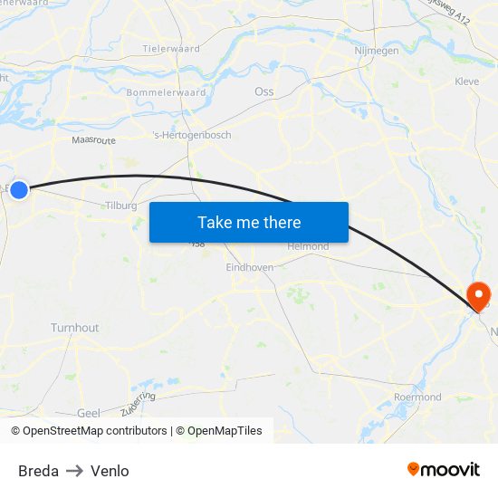 Breda to Venlo map