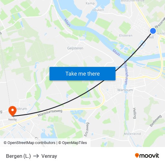 Bergen (L.) to Venray map