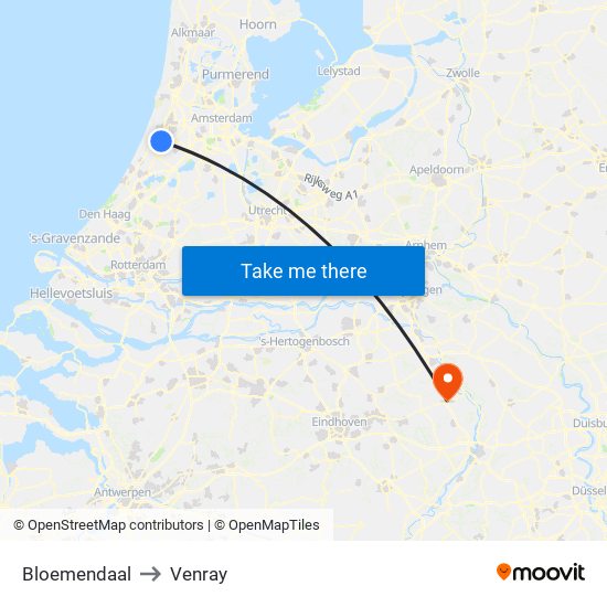 Bloemendaal to Venray map