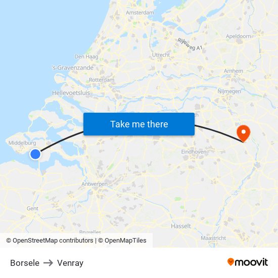 Borsele to Venray map