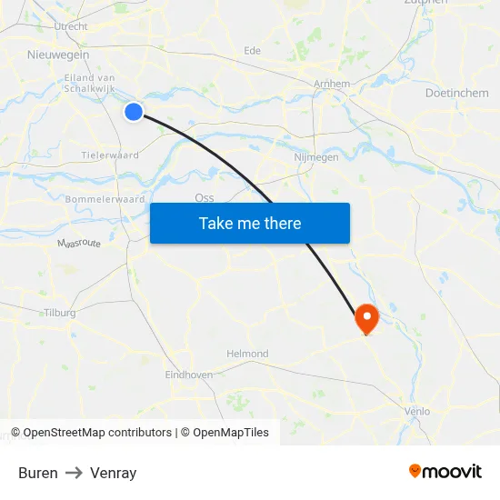 Buren to Venray map