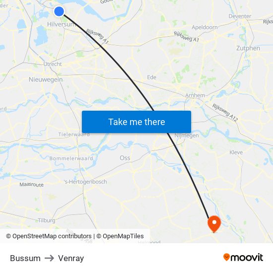 Bussum to Venray map