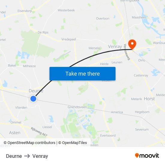Deurne to Venray map