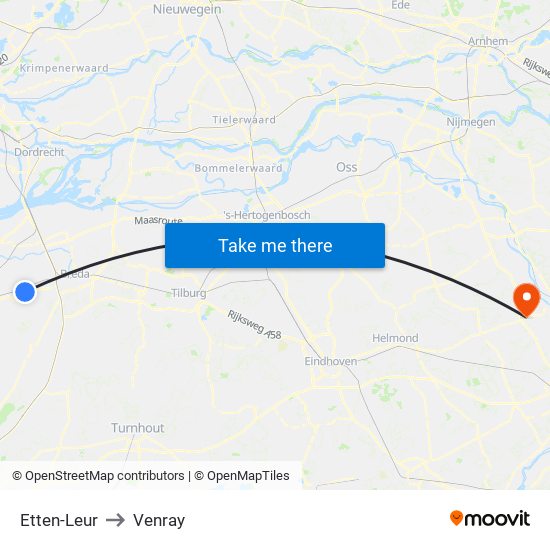 Etten-Leur to Venray map