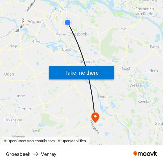 Groesbeek to Venray map