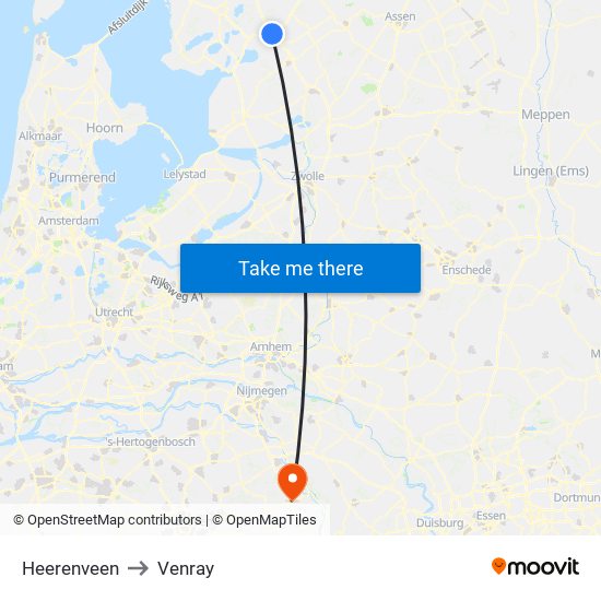 Heerenveen to Venray map