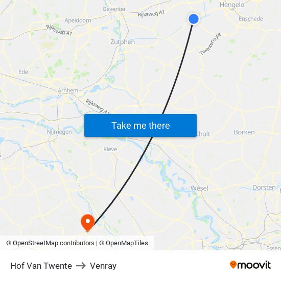 Hof Van Twente to Venray map