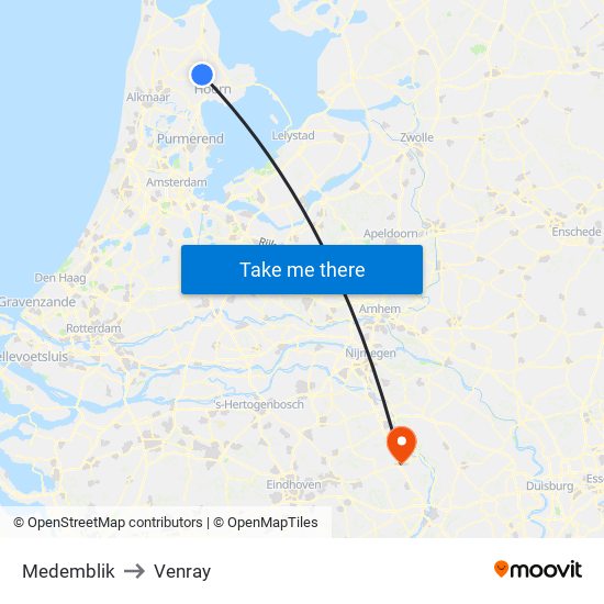 Medemblik to Venray map