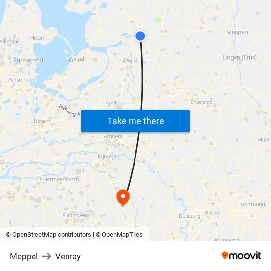 Meppel to Venray map