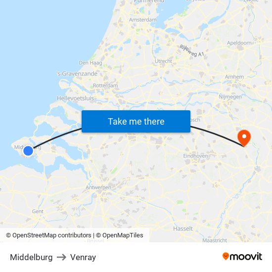 Middelburg to Venray map