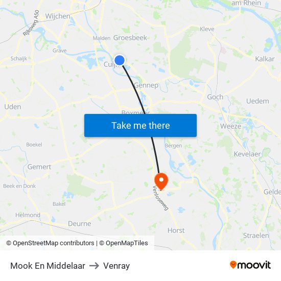 Mook En Middelaar to Venray map