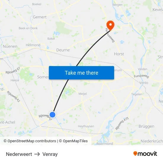 Nederweert to Venray map