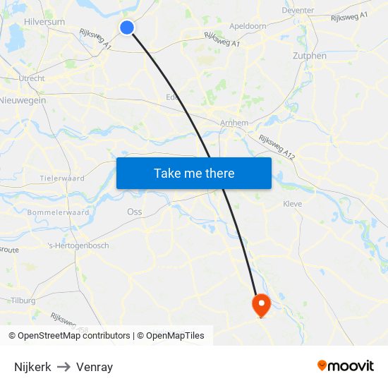 Nijkerk to Venray map