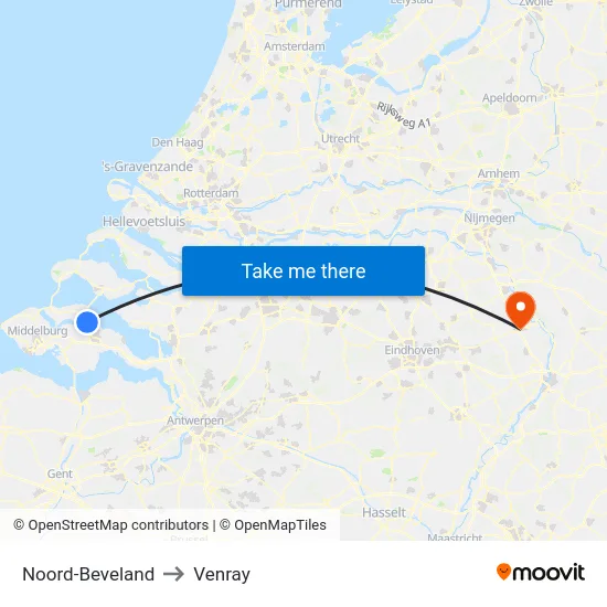 Noord-Beveland to Venray map