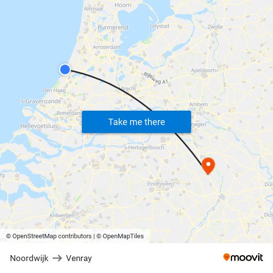 Noordwijk to Venray map