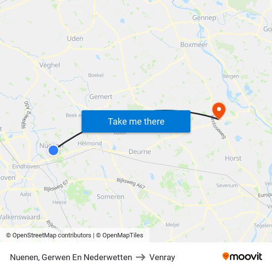 Nuenen, Gerwen En Nederwetten to Venray map