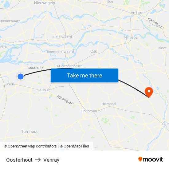Oosterhout to Venray map