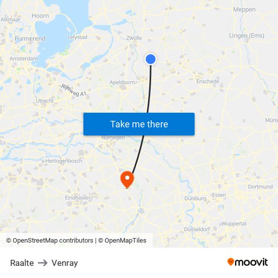 Raalte to Venray map