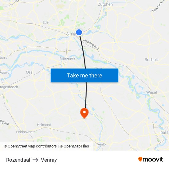 Rozendaal to Venray map