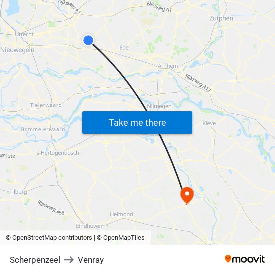 Scherpenzeel to Venray map