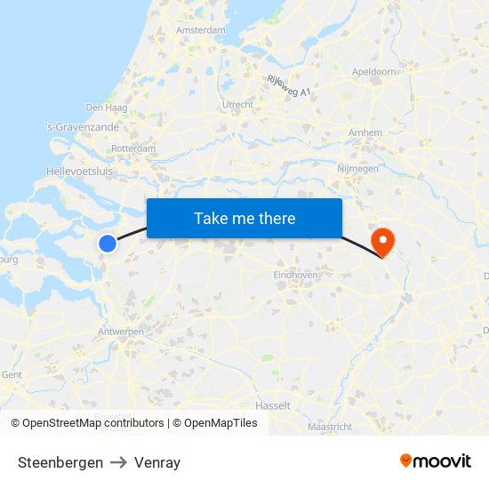 Steenbergen to Venray map