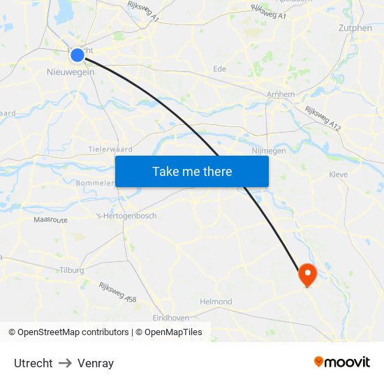 Utrecht to Venray map