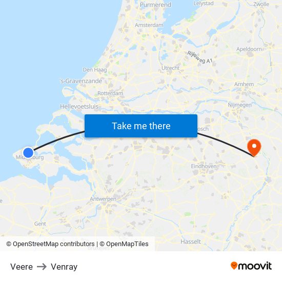 Veere to Venray map