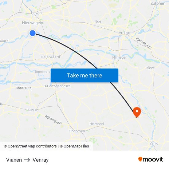 Vianen to Venray map