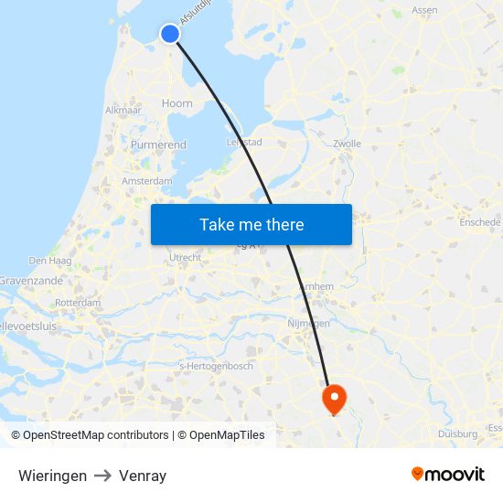 Wieringen to Venray map