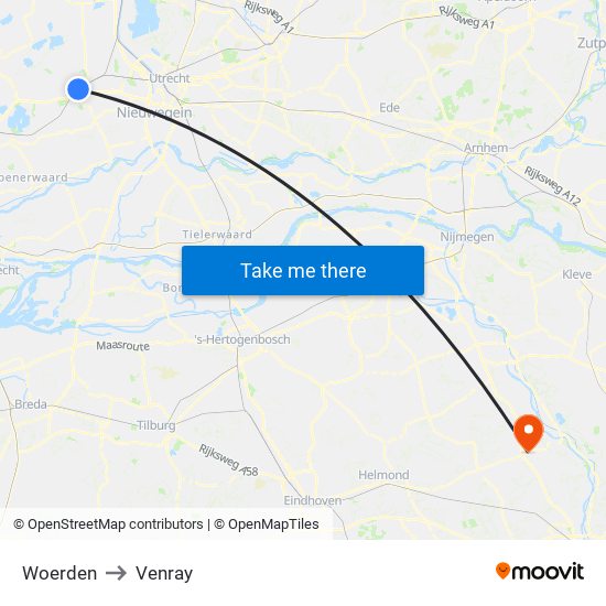 Woerden to Venray map