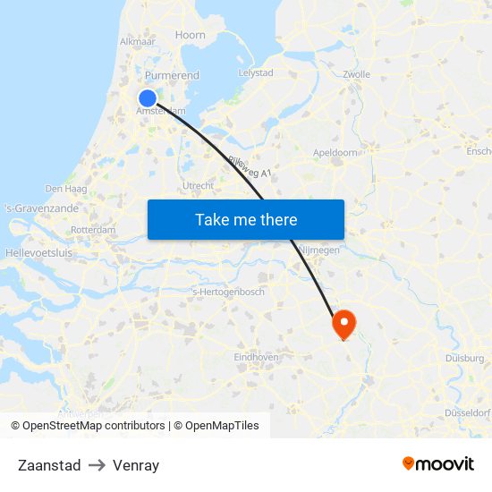 Zaanstad to Venray map