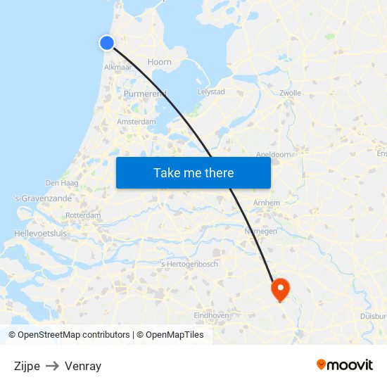 Zijpe to Venray map