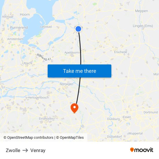 Zwolle to Venray map