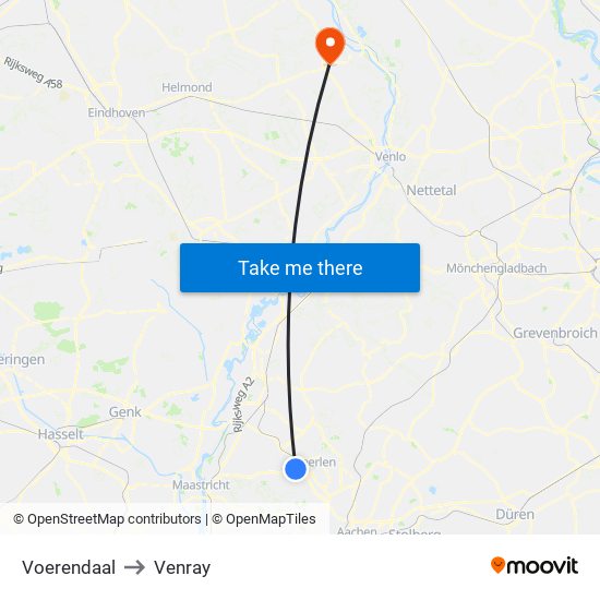 Voerendaal to Venray map