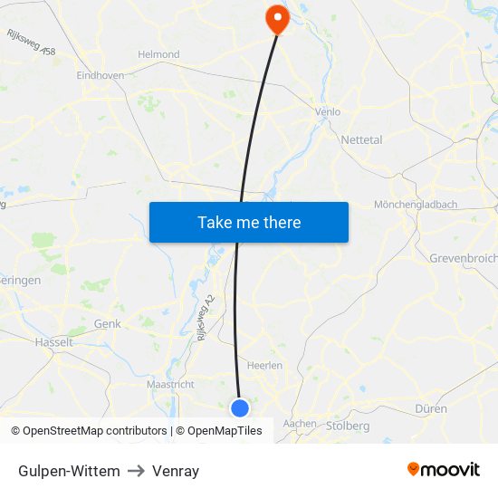 Gulpen-Wittem to Venray map