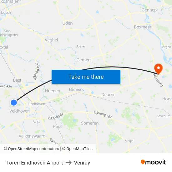 Toren Eindhoven Airport to Venray map