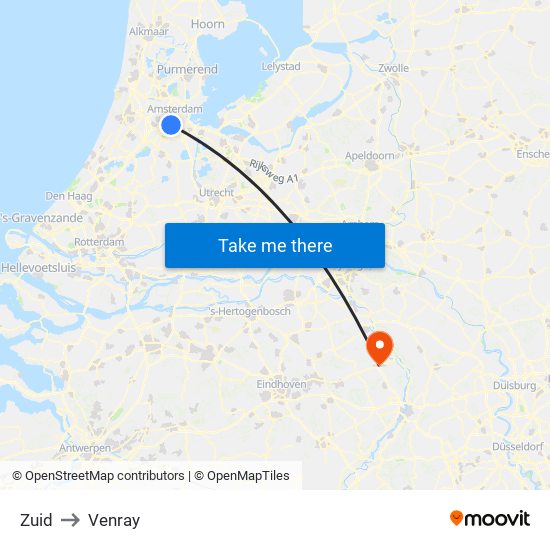 Zuid to Venray map