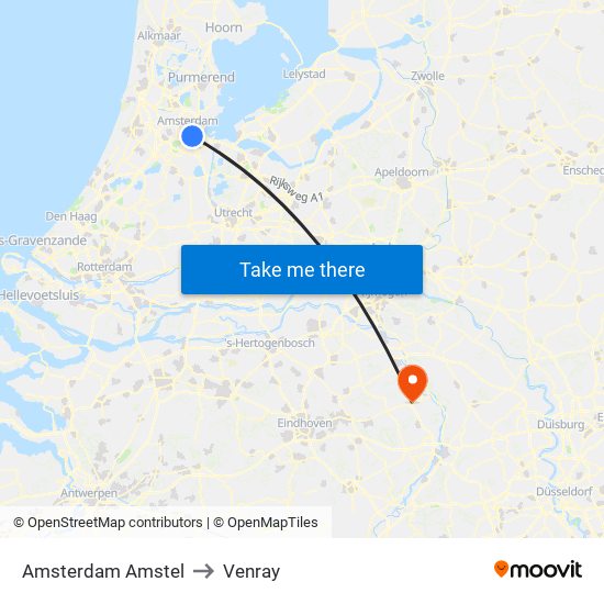 Amsterdam Amstel to Venray map