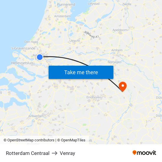 Rotterdam Centraal to Venray map