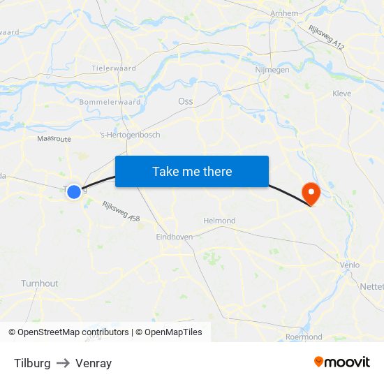 Tilburg to Venray map