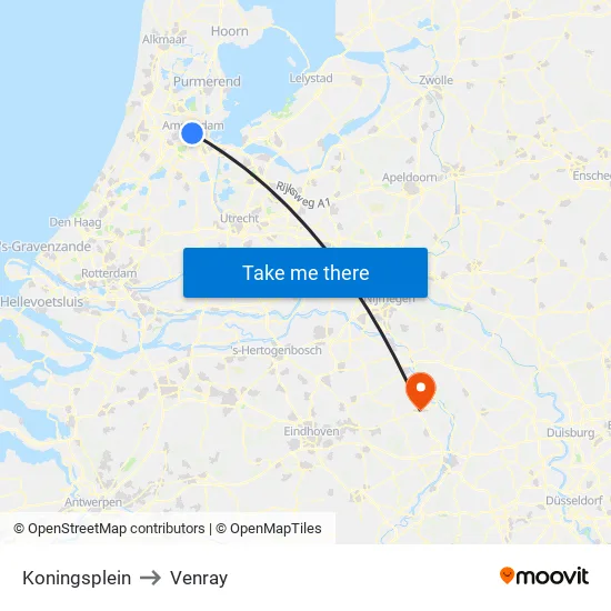 Koningsplein to Venray map