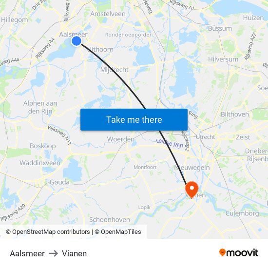 Aalsmeer to Vianen map