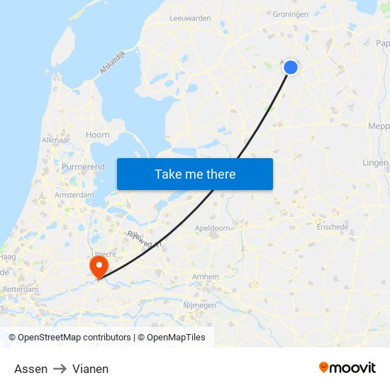 Assen to Vianen map