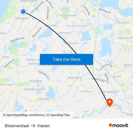 Bloemendaal to Vianen map