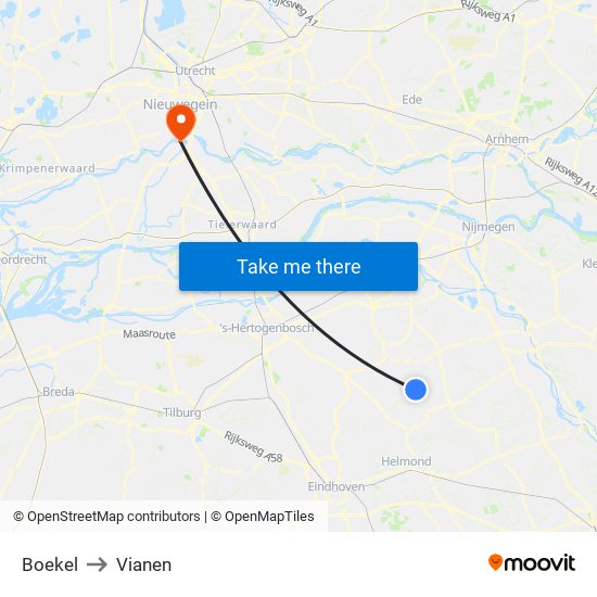 Boekel to Vianen map