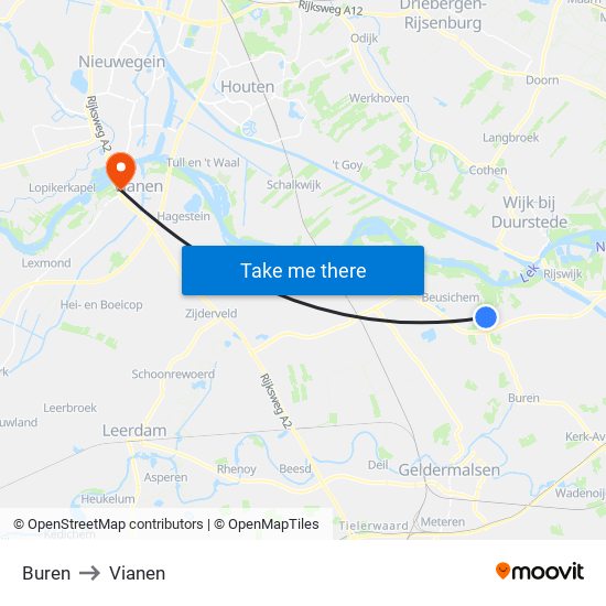 Buren to Vianen map