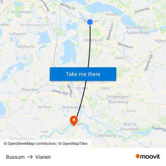 Bussum to Vianen map