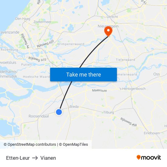 Etten-Leur to Vianen map