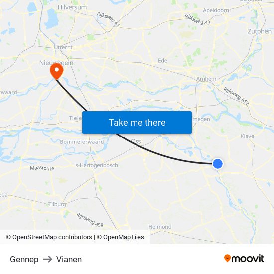 Gennep to Vianen map