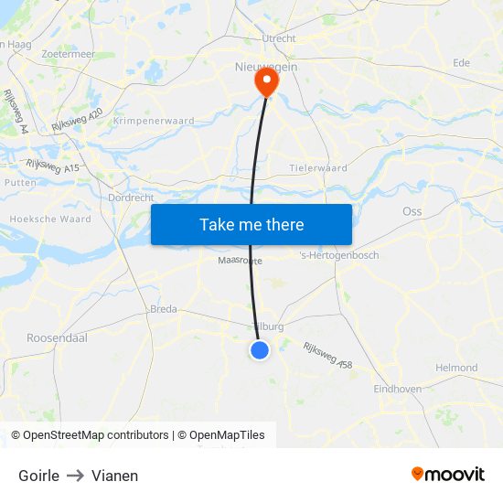 Goirle to Vianen map